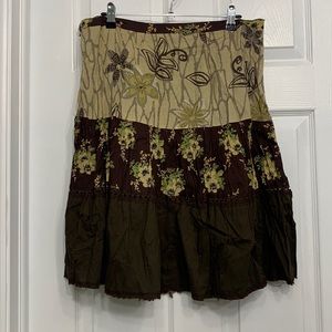2/$10 Brown cream and green knee length peasant skirt